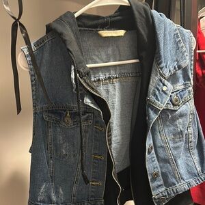 Denim Vest with Black Hoodie